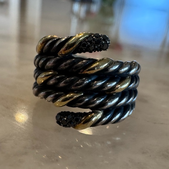 DAVID YURMAN 18K YELLOW GOLD & STERLING SILVER DIAMOND SERPENTINE CABLE RING - Picture 8 of 10